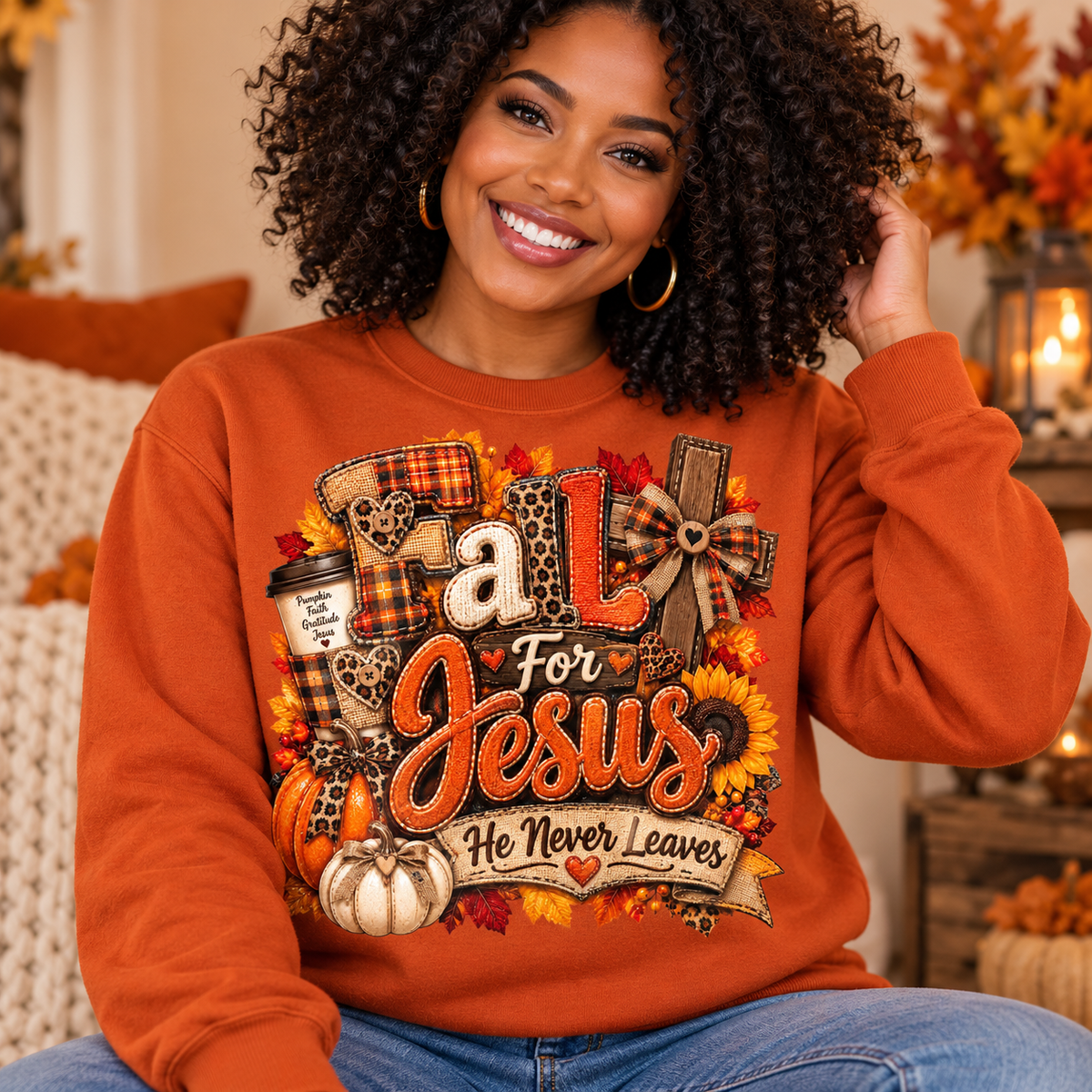 Fall For Jesus He Never Leaves DTF Print